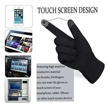 Tomily Womens Touch Screen Phone Fleece Windproof Gloves Winter Warm Wear (Black)