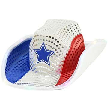GiftExpress Light Up Patriotic Cowboy Hat - Red, White & Blue Sequin Cowgirl Hat w/Flashing LED - US...