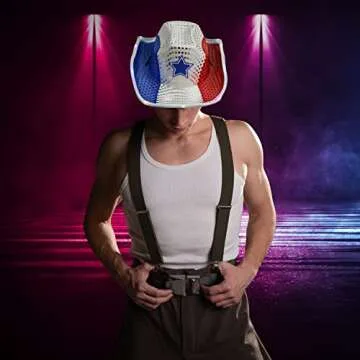 GiftExpress Light Up Patriotic Cowboy Hat - Red, White & Blue Sequin Cowgirl Hat w/Flashing LED - USA Western Rodeo Theme Party Costume for Women and Man Adult Size