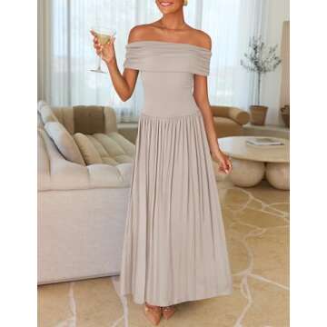 ZESICA Women's Off The Shoulder Maxi Dress 2025 Summer Sleeveless Casual Slim Swing Pleated Formal P...