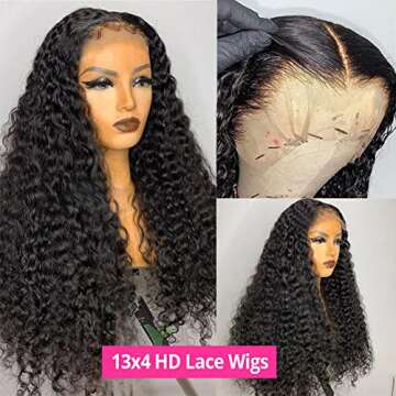 Deep Wave Lace Front Wigs Human Hair 180% Density Curly Lace Front Wig Human Hair Wet and Wavy Wig 1...