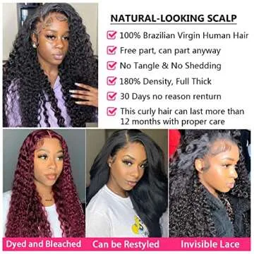 Deep Wave Lace Front Wigs Human Hair 180% Density Curly Lace Front Wig Human Hair Wet and Wavy Wig 13x4 HD Lace Frontal Wigs Human Hair 16 Inch Glueless Curly Wigs for Women Pre Plucked