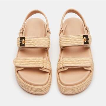 SOVANYOU Raffia Platform Sandals Wedges Raffia Sandals for Women Comfortable Woven Summer Sandals Nude Beach Sandals Rattan Slingback Platform Sandals Buckle Straw Sandals