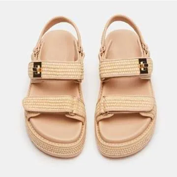 SOVANYOU Raffia Platform Sandals Wedges Raffia Sandals for Women Comfortable Woven Summer Sandals Nude Beach Sandals Rattan Slingback Platform Sandals Buckle Straw Sandals