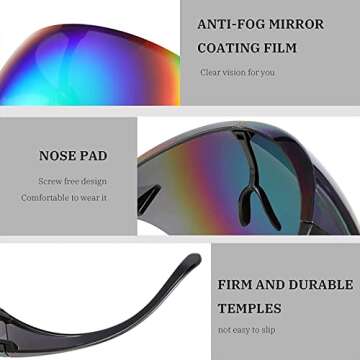 GAWYOEX Full Face Sunglasses,Oversized Polarized Tinted Face Shield,Mirrored Face Shield Anti-fog for Outdoor, Futuristic Cycling Beach for Men & Women(D)