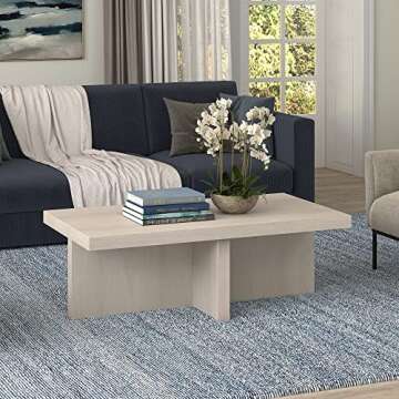 Henn&Hart 44" Wide Rectangular Coffee Table in Alder White, for Home, Living Room, Bedroom, Entertainment Room, Office