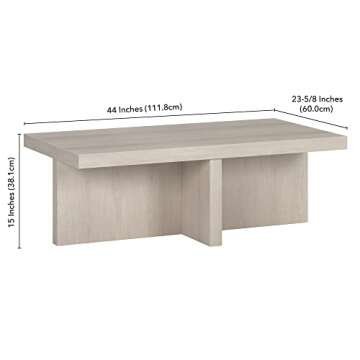 Henn&Hart 44" Wide Rectangular Coffee Table in Alder White, for Home, Living Room, Bedroom, Entertainment Room, Office