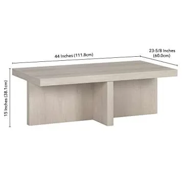 Henn&Hart 44" Wide Rectangular Coffee Table in Alder White, for Home, Living Room, Bedroom, Entertainment Room, Office