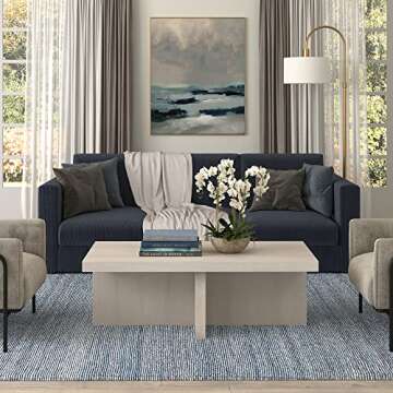 Henn&Hart 44" Wide Rectangular Coffee Table in Alder White, for Home, Living Room, Bedroom, Entertainment Room, Office