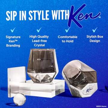 Dragon Glassware x Barbie Whiskey Glasses - Ken 60th Anniversary Edition - 8 oz Smoked Metallic Insulated Double Wall Bourbon & Whiskey Glasses Set of 2 - Unique Drinkware Gift for Men