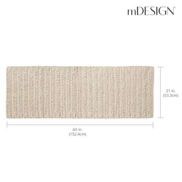 mDesign Soft 100% Cotton Luxury Hotel-Style Rectangular Spa Mat Rug, Plush Water Absorbent for Bathroom Vanity, Bathtub/Shower, Machine Washable, Braided Design, Long Runner, 60" x 21" - Ivory