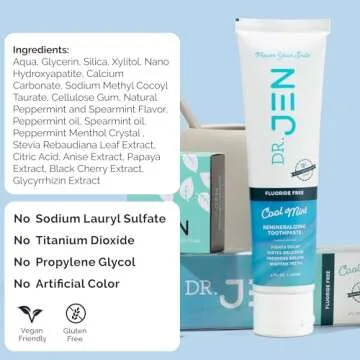 Dr. Jen|10% Nano Hydroxyapatite Toothpaste|Fluoride Free Toothpaste|Tooth Paste w/Xylitol:Add to Your Oral Care Kit -Toothpaste for Adults(Cool Mint)