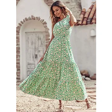 PRETTYGARDEN Floral Maxi Dress One Shoulder Boho Style