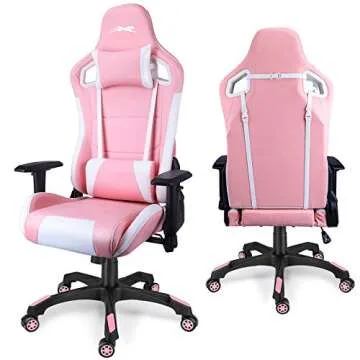 Leopard Gaming Chair, High Back PU Leather Office Chair, Adjustable Video Gaming Chairs, Swivel Racing Chair with Adjustable Armrest (White/Pink)