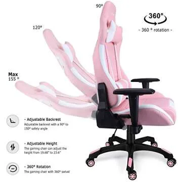 Leopard Gaming Chair, High Back PU Leather Office Chair, Adjustable Video Gaming Chairs, Swivel Racing Chair with Adjustable Armrest (White/Pink)