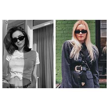 Long Keeper 2 Pair Small Rectangle Sunglasses Women UV 400 Retro Fashion Square Driving Glasses (Blue Blue+Pink Pink)