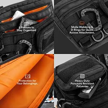 Fitdom Small Tactical Messenger Bag For Men. Multiple Ways to Carry as Sling, Shoulder, Crossbody, Waist, Pouch Side Pack. Made with Heavy Duty Fabric. Pack This EDC Tactical Bag (BLACK)