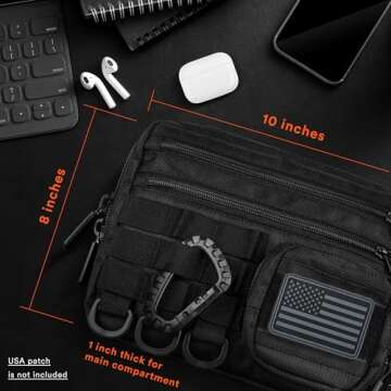 Fitdom Small Tactical Messenger Bag For Men. Multiple Ways to Carry as Sling, Shoulder, Crossbody, Waist, Pouch Side Pack. Made with Heavy Duty Fabric. Pack This EDC Tactical Bag (BLACK)