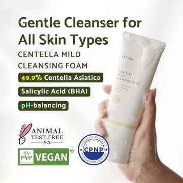 iUNIK Centella Calming Moisture Daily Sunscreen SPF 50+ PA++++ Non-greasy No White Cast & Mild Facial Foaming Cleanser Non-stripping Moisturizing pH Balancing Vegan Korean Skincare