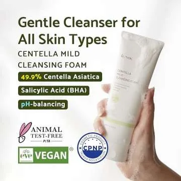 iUNIK Centella Calming Moisture Daily Sunscreen SPF 50+ PA++++ Non-greasy No White Cast & Mild Facial Foaming Cleanser Non-stripping Moisturizing pH Balancing Vegan Korean Skincare