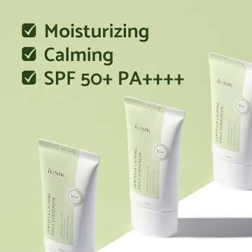 iUNIK Centella Calming Moisture Daily Sunscreen SPF 50+ PA++++ Non-greasy No White Cast & Mild Facial Foaming Cleanser Non-stripping Moisturizing pH Balancing Vegan Korean Skincare