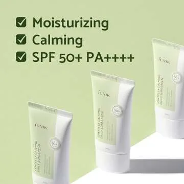 iUNIK Centella Calming Moisture Daily Sunscreen SPF 50+ PA++++ Non-greasy No White Cast & Mild Facial Foaming Cleanser Non-stripping Moisturizing pH Balancing Vegan Korean Skincare