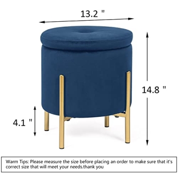 Adeco Navy Velvet Storage Ottoman with Gold Legs