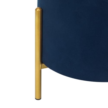 Adeco Navy Velvet Storage Ottoman with Gold Legs