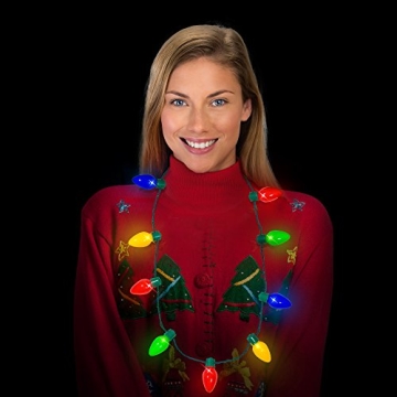 Windy City Novelties LED Christmas 9 Bulb Necklace with 6 Dynamic Light Modes for Adults and Kids Christmas Parties, Caroling, Gatherings & Party Favors - 1 Pack