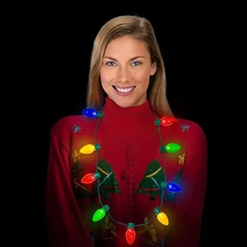 Windy City Novelties LED Christmas 9 Bulb Necklace with 6 Dynamic Light Modes for Adults and Kids Christmas Parties, Caroling, Gatherings & Party Favors - 1 Pack