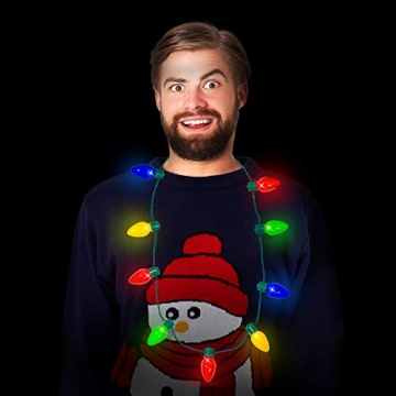 Windy City Novelties LED Christmas 9 Bulb Necklace with 6 Dynamic Light Modes for Adults and Kids Christmas Parties, Caroling, Gatherings & Party Favors - 1 Pack