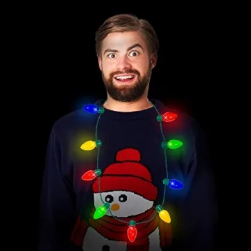 Windy City Novelties LED Christmas 9 Bulb Necklace with 6 Dynamic Light Modes for Adults and Kids Christmas Parties, Caroling, Gatherings & Party Favors - 1 Pack