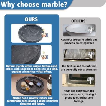 MARBBNEST 10" Grey Marble Round Tray for Home Decor