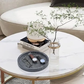 MARBBNEST 10" Grey Marble Round Tray for Home Decor