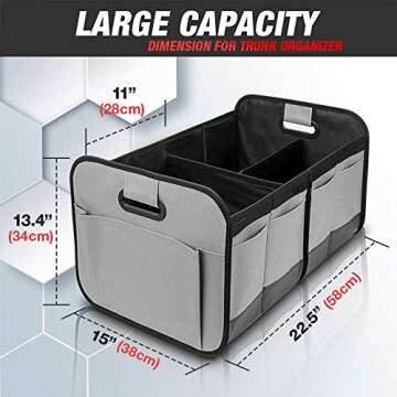 Oscenlife Cargo Organizer, Trunk Organizer for Car with Multi Compartments, Car Trunk Organizer for SUV, Grey
