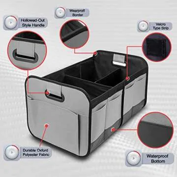 Oscenlife Cargo Organizer, Trunk Organizer for Car with Multi Compartments, Car Trunk Organizer for SUV, Grey