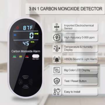 KH Alert Carbon Monoxide Detectors, Carbon Monoxide Detector Plug in with Temperature Humidity Sensor Built-in, CO Level Monitor Alarm with Clear LCD Display Sound & Light Warning for Home/Hotel/RV