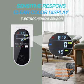 KH Alert Carbon Monoxide Detectors, Carbon Monoxide Detector Plug in with Temperature Humidity Sensor Built-in, CO Level Monitor Alarm with Clear LCD Display Sound & Light Warning for Home/Hotel/RV