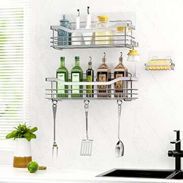 Orimade Shower Caddy Basket Soap Dish Holder Shelf with 5 Hooks Bathroom Organizer Shelf Kitchen Sto...