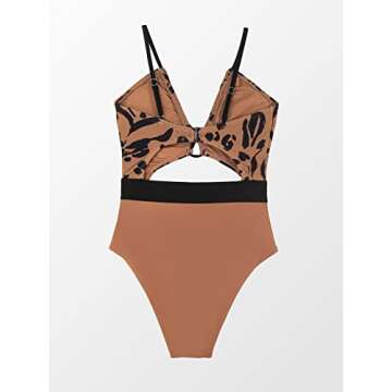CUPSHE Women's One Piece Swimsuit Plunge Neckline Cutout Criss Cross Bathing Suit, S Brown