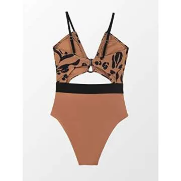CUPSHE Women's One Piece Swimsuit Plunge Neckline Cutout Criss Cross Bathing Suit, S Brown