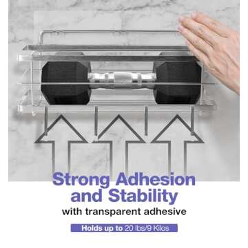 KINCMAX Shower Caddy with 4 Hooks, 304 Stainless Steel, 1 Shelf, Adhesive Mount, Easy to Install, Fast Drain, Holds 20lbs, Ideal for Bathroom, Kitchen, Entryway