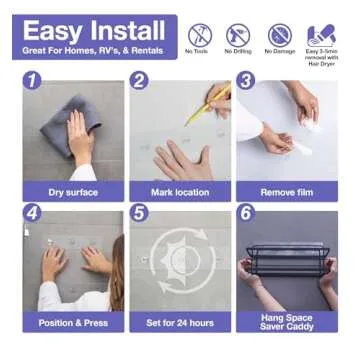 KINCMAX Shower Caddy with 4 Hooks, 304 Stainless Steel, 1 Shelf, Adhesive Mount, Easy to Install, Fast Drain, Holds 20lbs, Ideal for Bathroom, Kitchen, Entryway