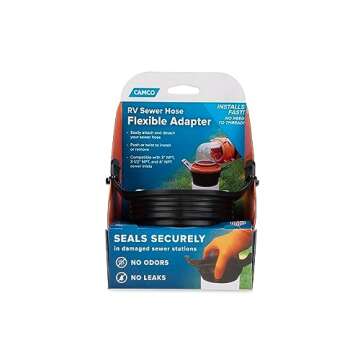 Camco Flexible 3-in-1 Sewer Adapter Hose Seal -Flexible Fitting That Makes Connection to a Sewer Inlet Simple and Less Hands On! (39318), Black