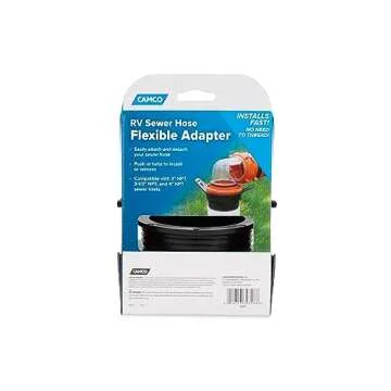 Camco Flexible 3-in-1 Sewer Adapter Hose Seal -Flexible Fitting That Makes Connection to a Sewer Inlet Simple and Less Hands On! (39318), Black