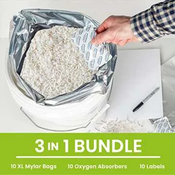 10pcs 5 Gallon Mylar Bags for Food Storage - 10 Mil Thick - Mylar Bags 5 Gallon with Oxygen Absorbers 2500cc - Zipper Resealable Mylar Bags - Bolsas Mylar 5 Galones