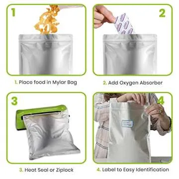 10pcs 5 Gallon Mylar Bags for Food Storage - 10 Mil Thick - Mylar Bags 5 Gallon with Oxygen Absorbers 2500cc - Zipper Resealable Mylar Bags - Bolsas Mylar 5 Galones