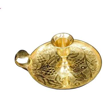 3SCompany Sonoma Grape Vine Motif Chanber Stick Candle Holder Solid Brass Gold 5 1/2inch Round 3inch Tall for Standard Taper (1)