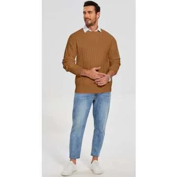TARSE Womens Classic Fit Lightweight Oversized Sweater Cable Knit Mens Vintage Chunky Pullover Sweater Baggy Loose Fall Winter (Camel, M)