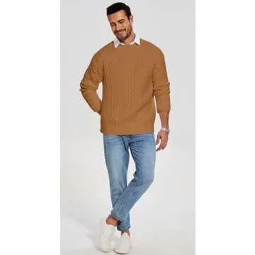 TARSE Womens Classic Fit Lightweight Oversized Sweater Cable Knit Mens Vintage Chunky Pullover Sweater Baggy Loose Fall Winter (Camel, M)